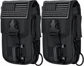 IronSeals 2 Pack Tactical Phone Holster Pouch, Gadget Waist Bag Molle Attachment Belt Holder Bag with US Flag Patch and Tactical Gear Clip for 4.7"-6.9" Phone