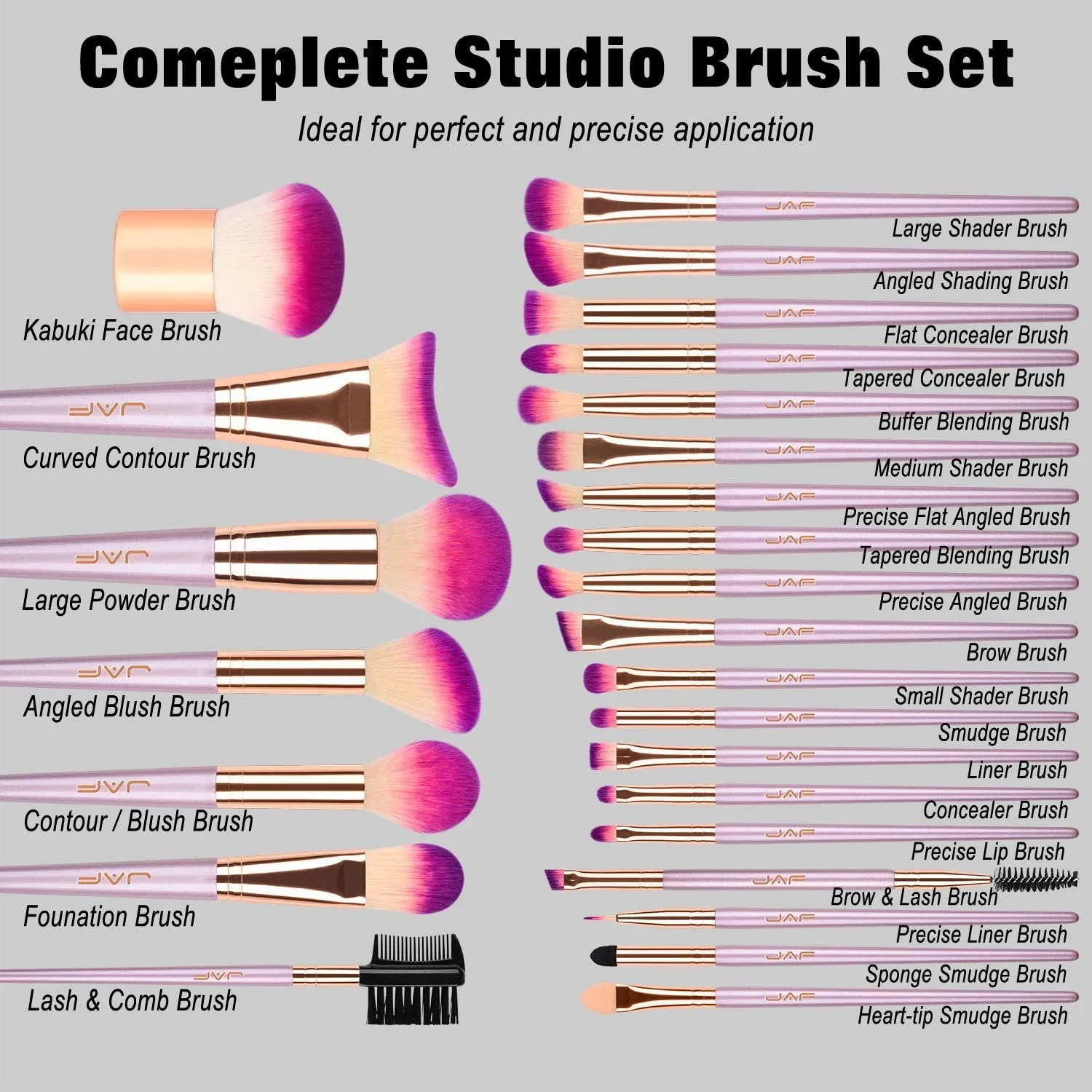 JAF Makeup Brush Set Professional 26 Pcs Synthetic Make Up Brushes Tools Kit Vegan