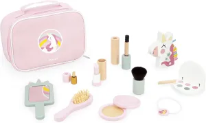Janod - J06465 - Beauty Case - Unicorn Theme - 10 Accessories Included - Wooden Makeup Toys - Cosmetic Toy Kits - Ages 3  - J06465, Pink