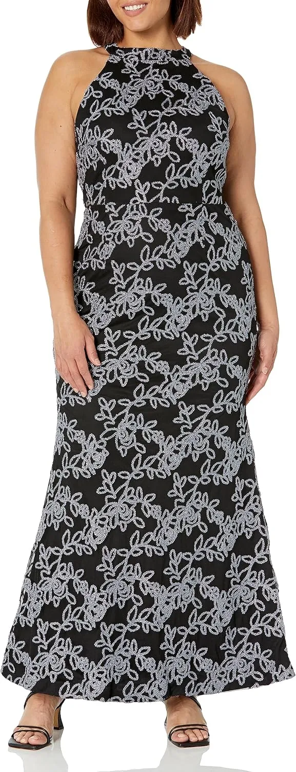 JS Collections Women's Alexandra Halter Mermaid Gown, Black