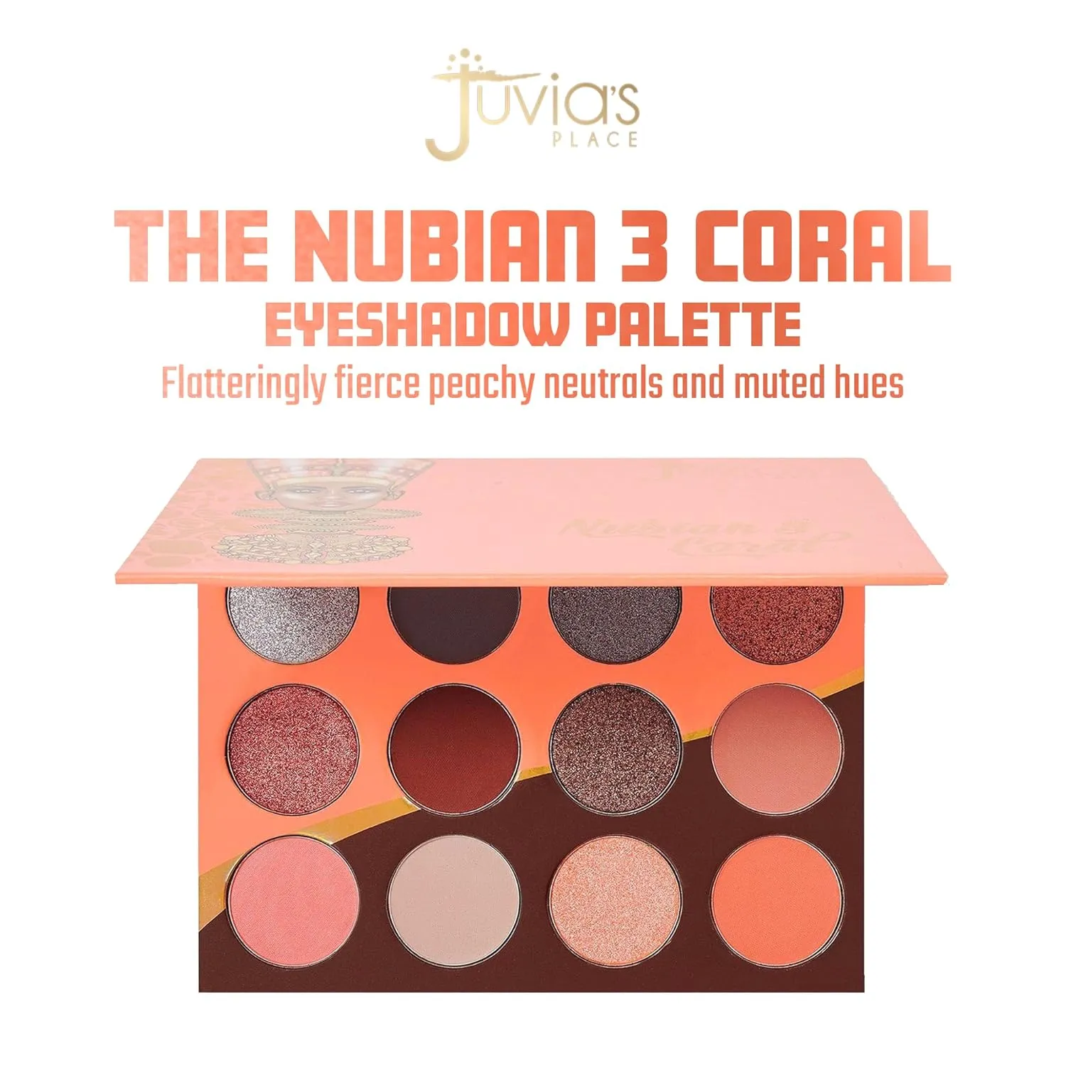 Juvia's Place Palette The Nubian 3 Coral - Peachy Neutrals, Muted Hues, Shades of 12, Matte & Shimmer Shades, Pigmented Makeup Palette Eye Color & Shine, Pressed