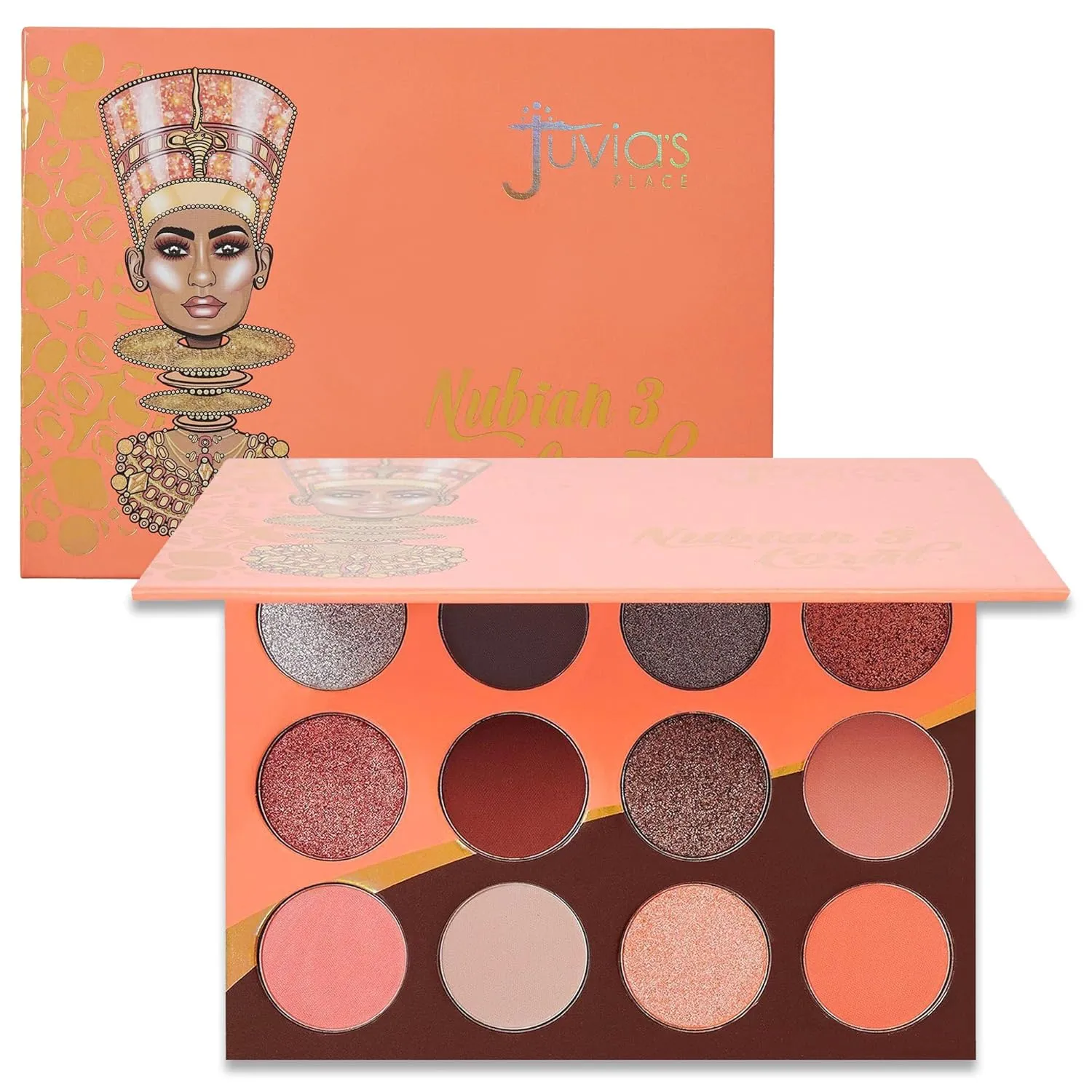 Juvia's Place Palette The Nubian 3 Coral - Peachy Neutrals, Muted Hues, Shades of 12, Matte & Shimmer Shades, Pigmented Makeup Palette Eye Color & Shine, Pressed