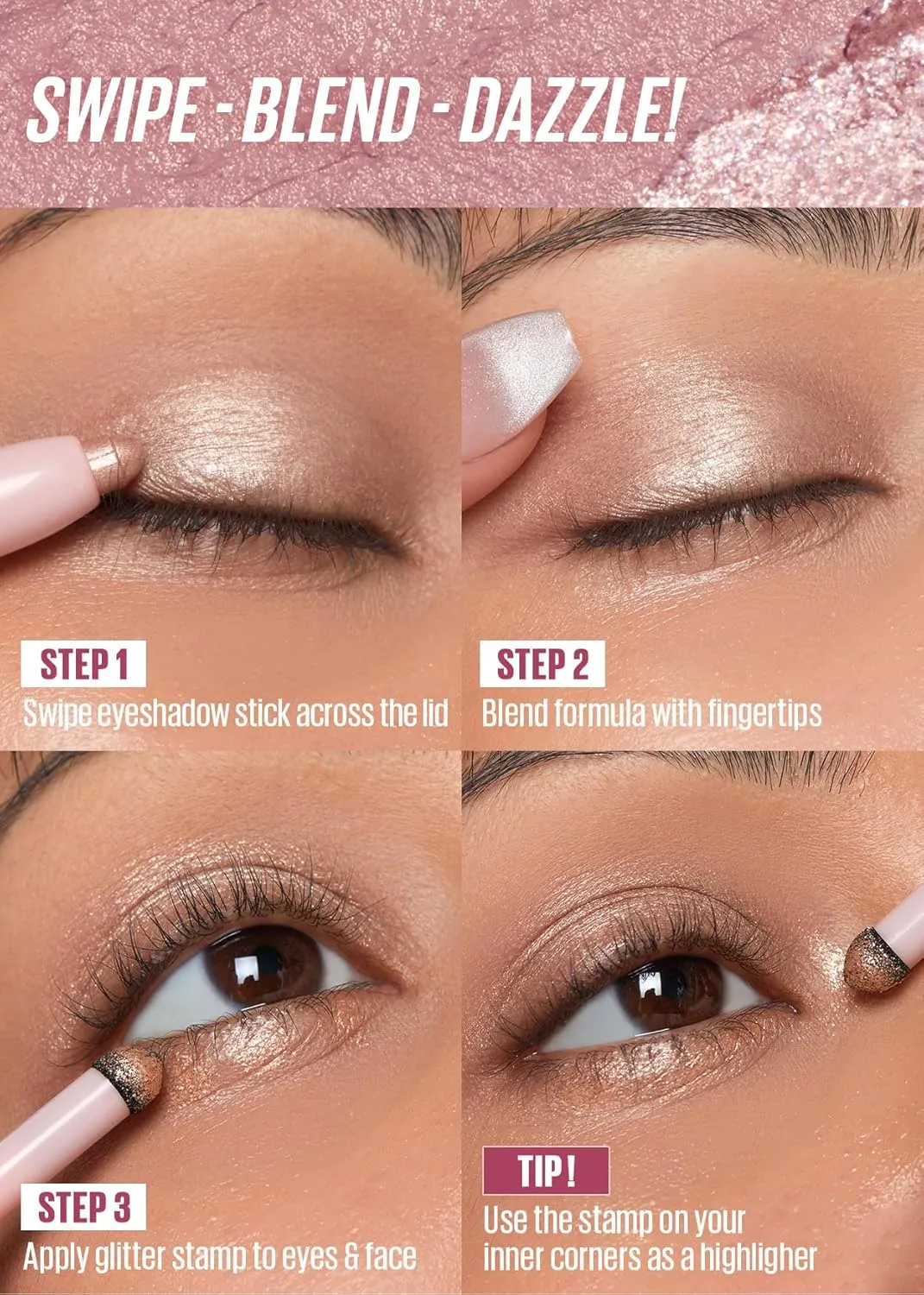 Kaja Eyeshadow - Wink Dazzle 01 Ice Illusion (Shimmer) | Glitter, Smudge Proof, Creamy Formula, Vegan, Cruelty-Free, Creamy, Blendable, High Pigmentation Shimmer Stick, Long Lasting, Waterproof