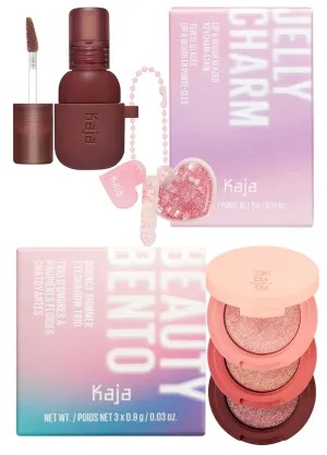 Kaja Lip & Blush Glazed Keychain Stain - Jelly Charm 06 Mocha Glaze   Beauty Bento Collection - Bouncy Eyeshadow Trio 02 Orange Blossom, 0.03 Oz Bundle