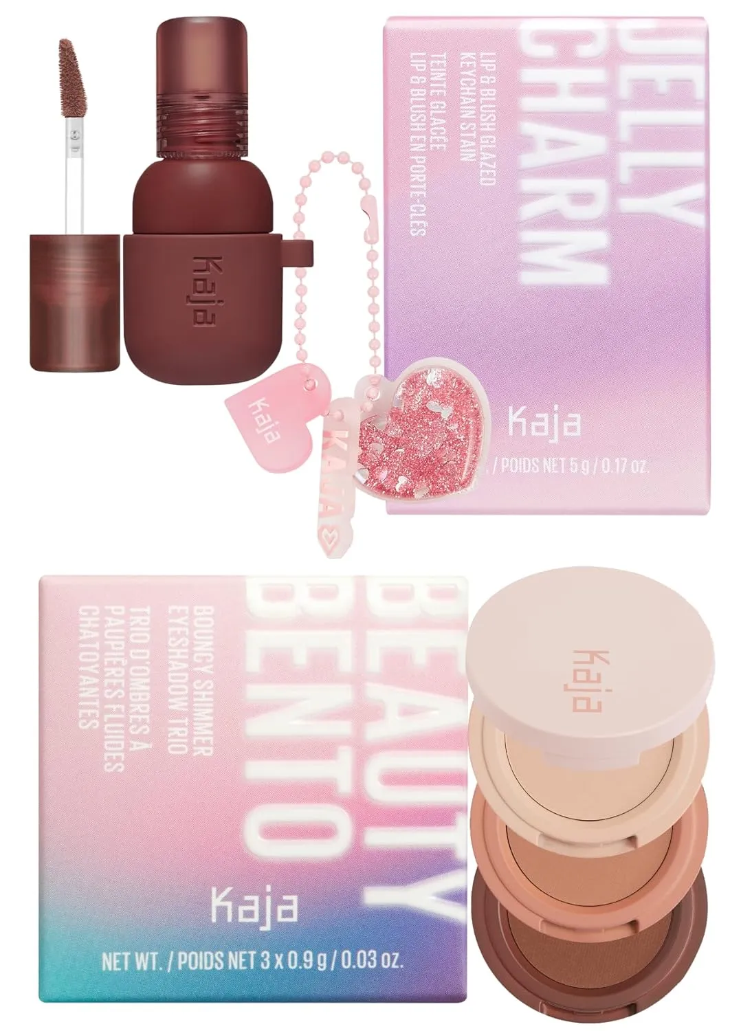 Kaja Lip & Blush Glazed Keychain Stain - Jelly Charm 06 Mocha Glaze   Beauty Bento Collection - Bouncy Eyeshadow Trio 13 Velvet Dream, 0.03 Oz Bundle