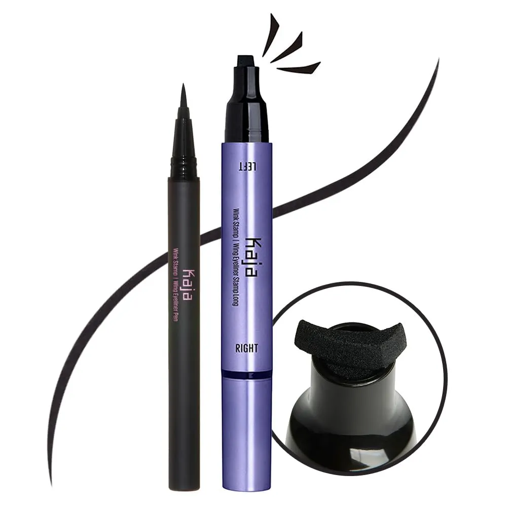 Kaja Winged Eyeliner Set - Wink Stamp Long | with Avocado Extract, Double-ended Wing, Smudge-Proof, Waterproof, Eye Irritation Tested, Long Lasting Pencil, Colorstay, Matte Finish, Cat Eye Look