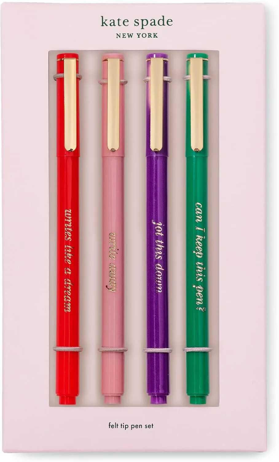 Kate Spade New York Felt Tip Pens, Black Ink Pen Set of 4, Fine Tip Pen for Note Taking, Write Away