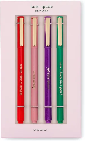 Kate Spade New York Felt Tip Pens, Black Ink Pen Set of 4, Fine Tip Pen for Note Taking, Write Away