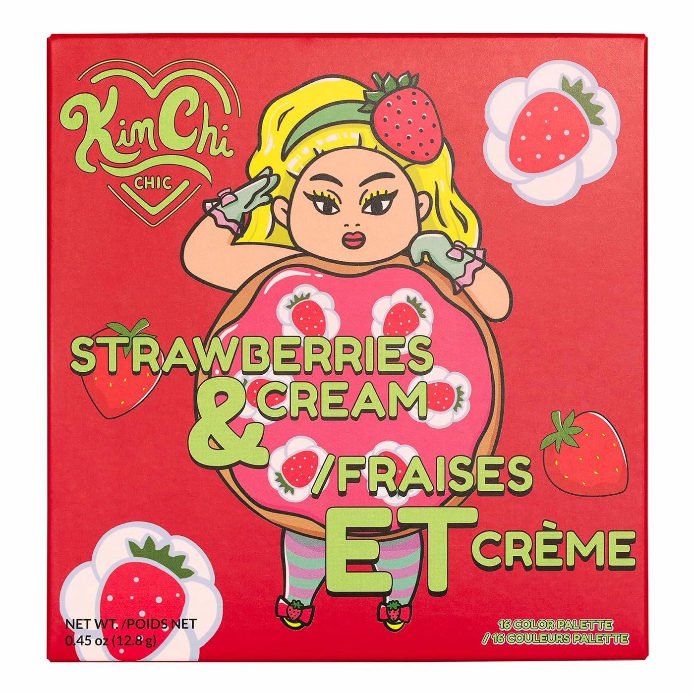 Kimchi Chic Donut Collection Eyeshadow Palette - 16 Matte, Pigment, & Glitter Shadows, Versatile for Day to Night Looks, Cruelty Free, Strawberries & Cream