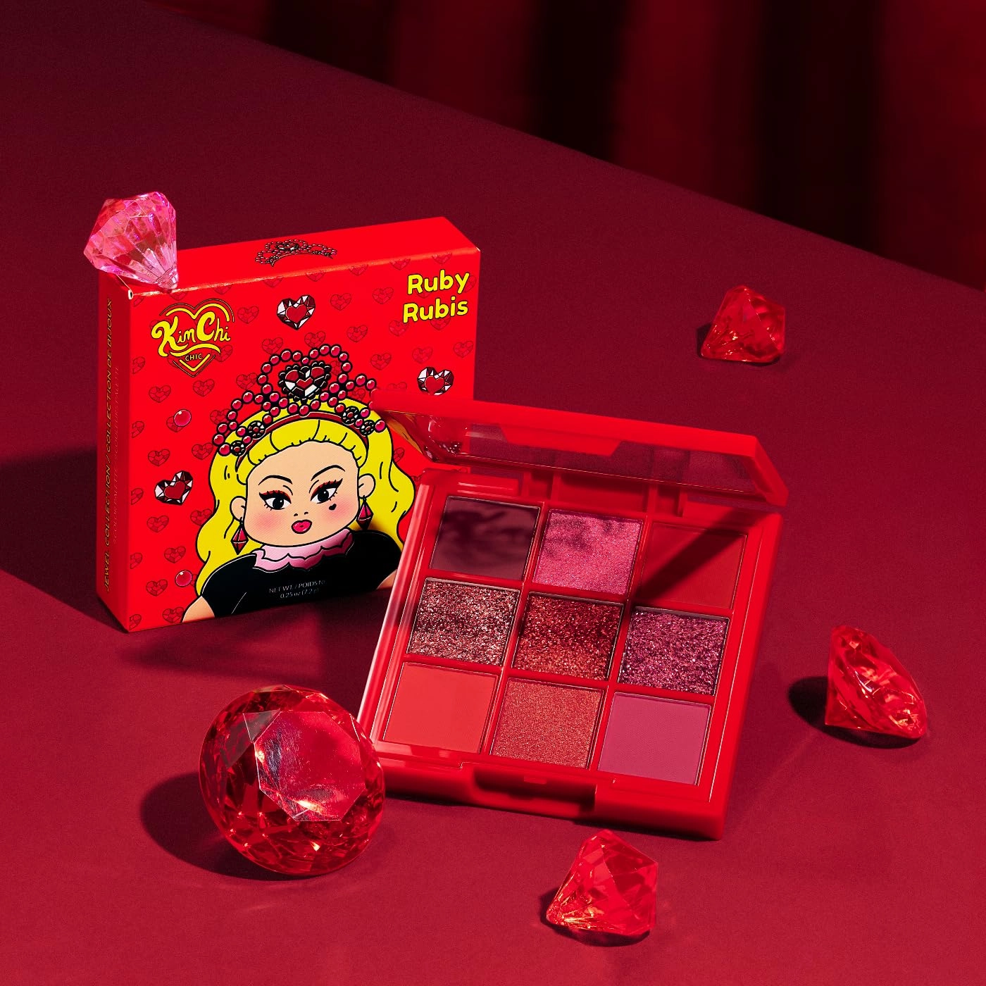 KimChi Chic Jewel Collection Eyeshadow Palette - Highly Pigmented Matte & Glitter Shades, Blendable & Long Lasting, Cruelty Free, Ruby