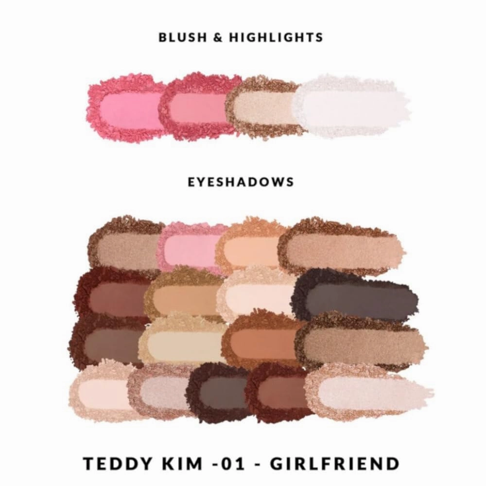 KimChi Chic Teddy Kim Palette - 17 Playful Eyeshadows, 2 Blushes, 2 Highlighters, Cruelty Free Makeup Palette, Girlfriend Pink 1.09oz