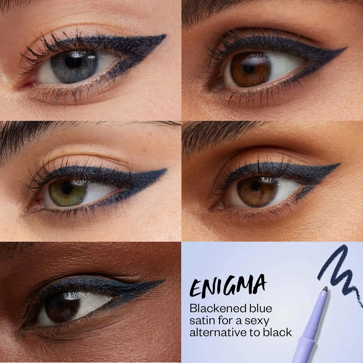Kosas Soulgazer Gel Eyeliner (Enigma) - Waterproof, Smudge-Proof Pen with Hyaluronic Acid - Retractable Eyeliner Pencil with Sharpener & Smudger, Long-Lasting - Blackened Blue Satin