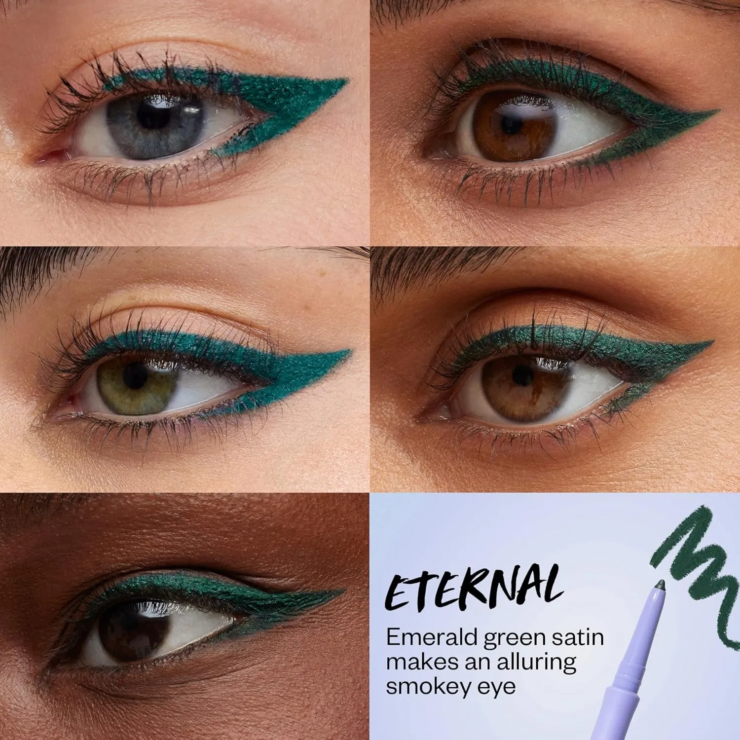 Kosas Soulgazer Gel Eyeliner (Eternal) - Waterproof, Smudge-Proof Pen with Hyaluronic Acid - Retractable Eyeliner Pencil with Sharpener & Smudger, Long-Lasting - Emerald Green Satin