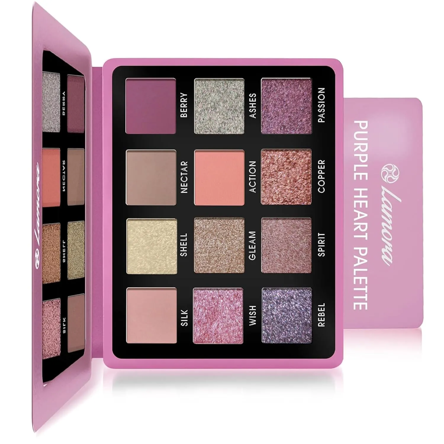 Lamora Nude Pink Eyeshadow Palette - 12 Rose Highly Pigmented Shimmer & Matte Shades - Travel Size Makeup Palette with Mirror
