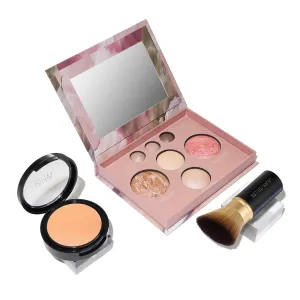 LAURA GELLER NEW YORK Baked Starter Kit - Full Coverage: Double Take Powder Foundation, Medium   Best of the Best Face Palette   Retractable Angled Kabuki Brush