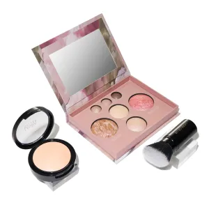 LAURA GELLER NEW YORK Matte Baked Starter Kit - Full Coverage: Double Take Powder Foundation, Porcelain and Best of the Best Face Palette and Retractable Angled Kabuki Brush