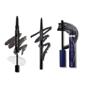 LAURA GELLER Waterproof Eye Trio: INKcredible Eyeliner, Blackbird   Always There Mascara   Sculpt-n-Stay Brow Pencil, Soft Black