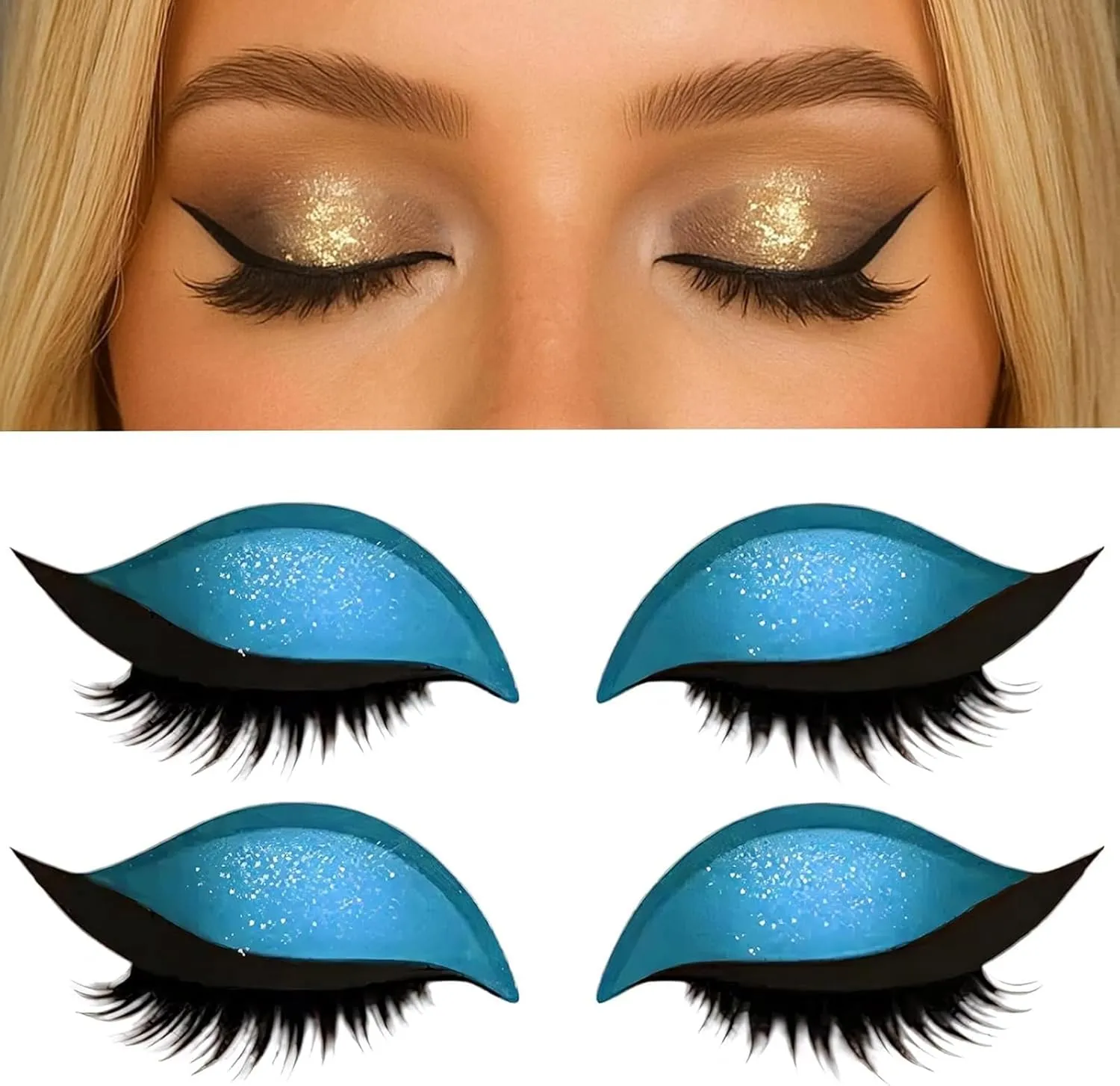 Lazy Eye Shadow Eyelash Patch, Lazy Eyelash Stickers, 3-in-1 Reusable Eyeshadow & Eyelash Makeup Stickers, Double Eyelids for All Eye Shapes(Blue)