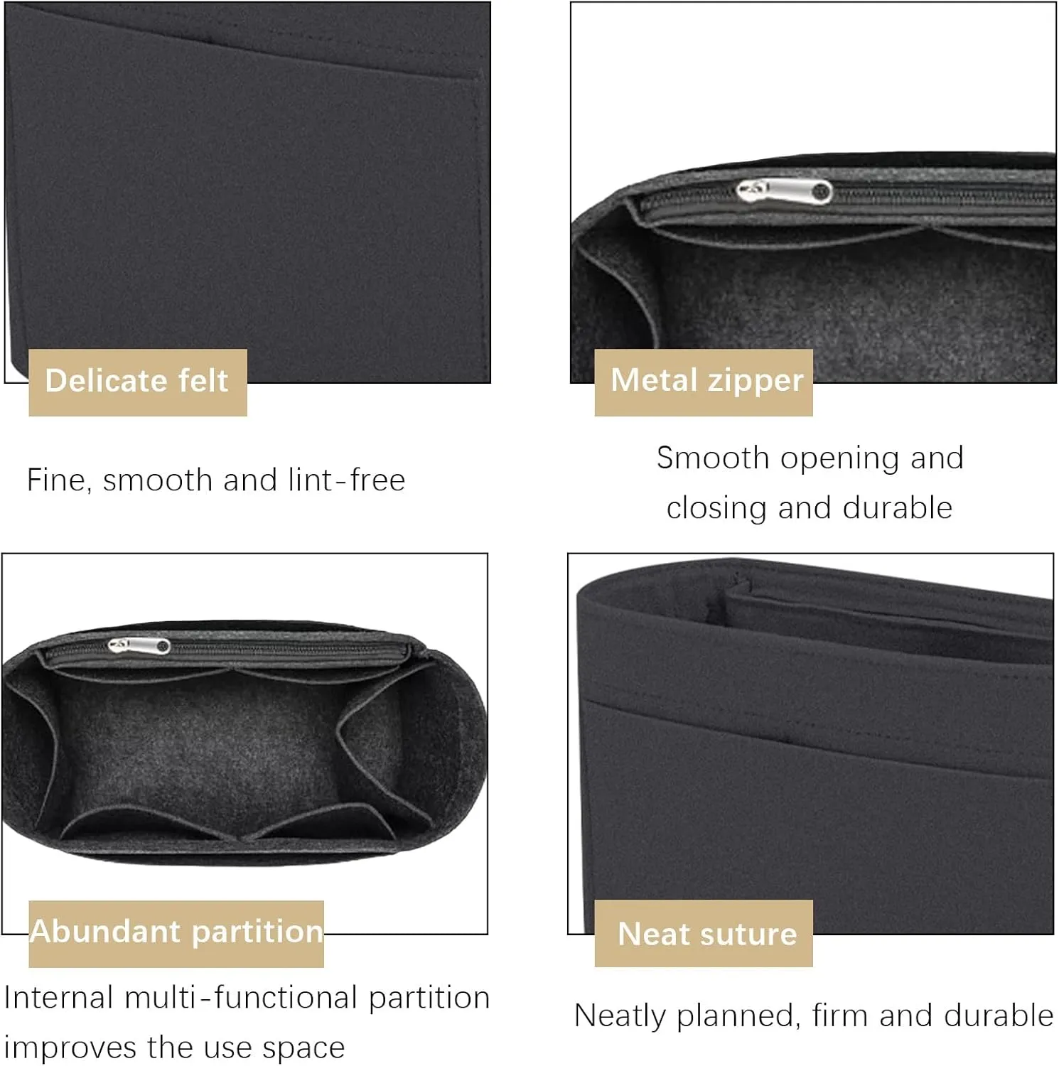 Lckaey Bag Organizer for Le Pliage Backpack - Felt Knapsack Purse Insert - Y083-Black/Grey