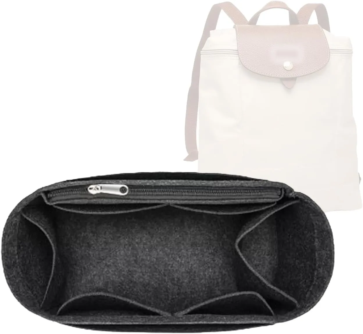 Lckaey Bag Organizer for Le Pliage Backpack - Felt Knapsack Purse Insert - Y083-Black/Grey