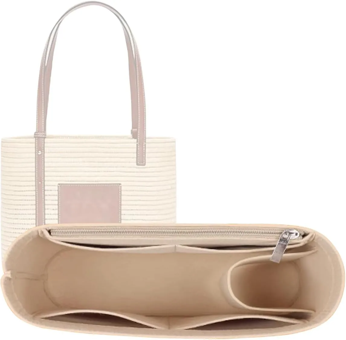 Lckaey Bag Organizer for loewe basket bag Purse Insert - Handbag Felt Insert Y097Khaki