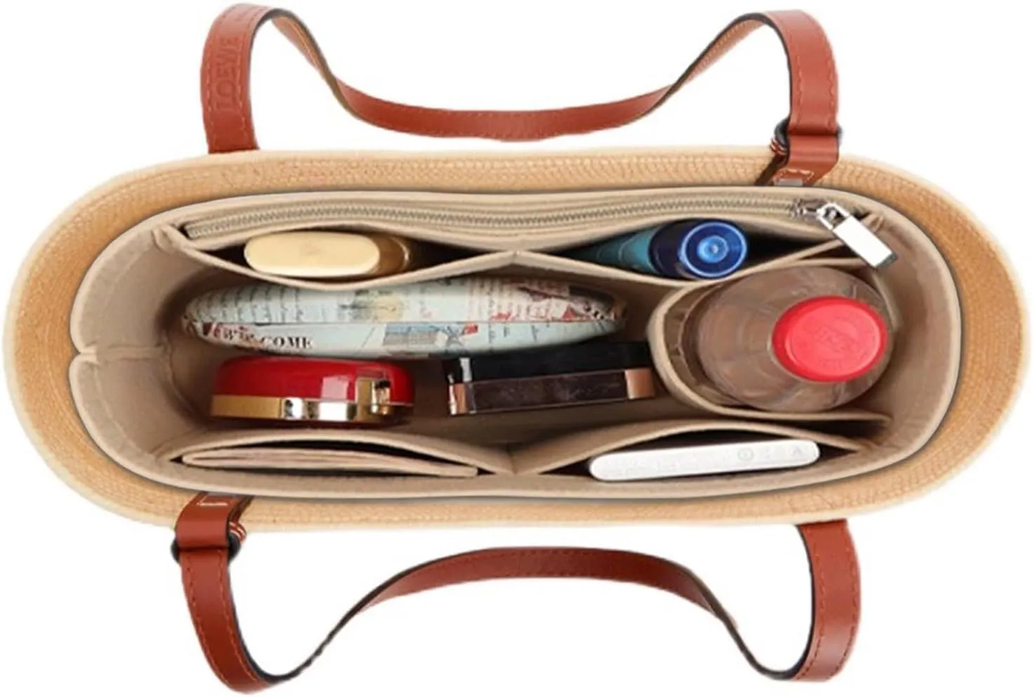 Lckaey Bag Organizer for loewe basket bag Purse Insert - Handbag Felt Insert Y097Khaki