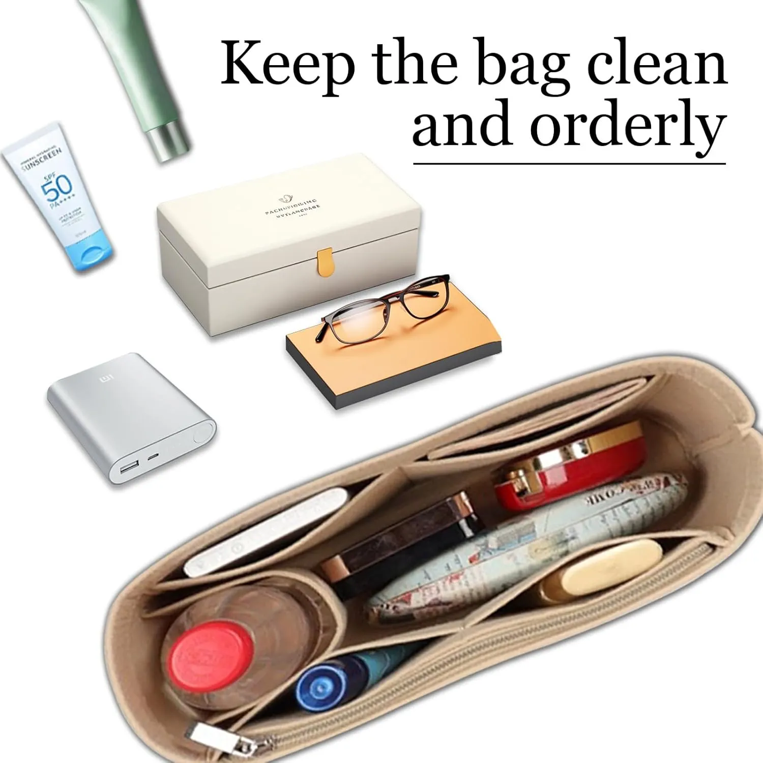 Lckaey Bag Organizer for loewe basket bag Purse Insert - Handbag Felt Insert Y097Khaki