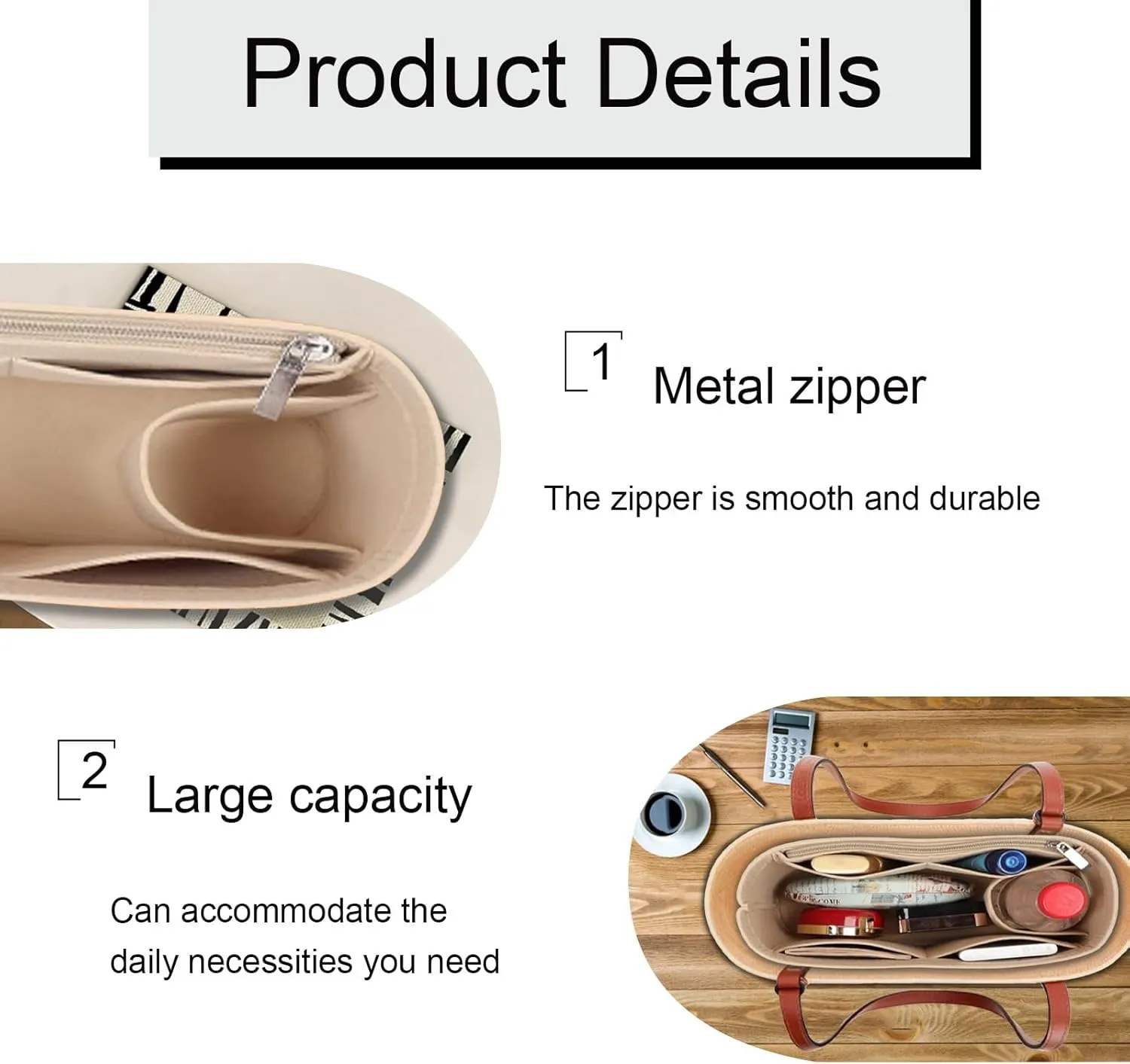 Lckaey Bag Organizer for loewe basket bag Purse Insert - Handbag Felt Insert Y097Khaki