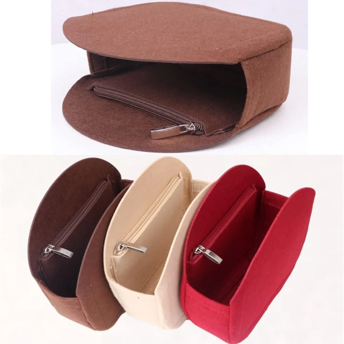 Lckaey round bag storage-Purse Organizer for old flower soft bag Applicable to round bag, support Kuqi Round bag Insert 2078-coffee-L