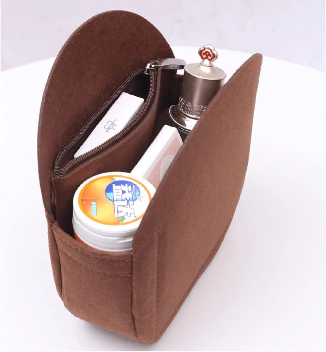 Lckaey round bag storage-Purse Organizer for old flower soft bag Applicable to round bag, support Kuqi Round bag Insert 2078-coffee-L