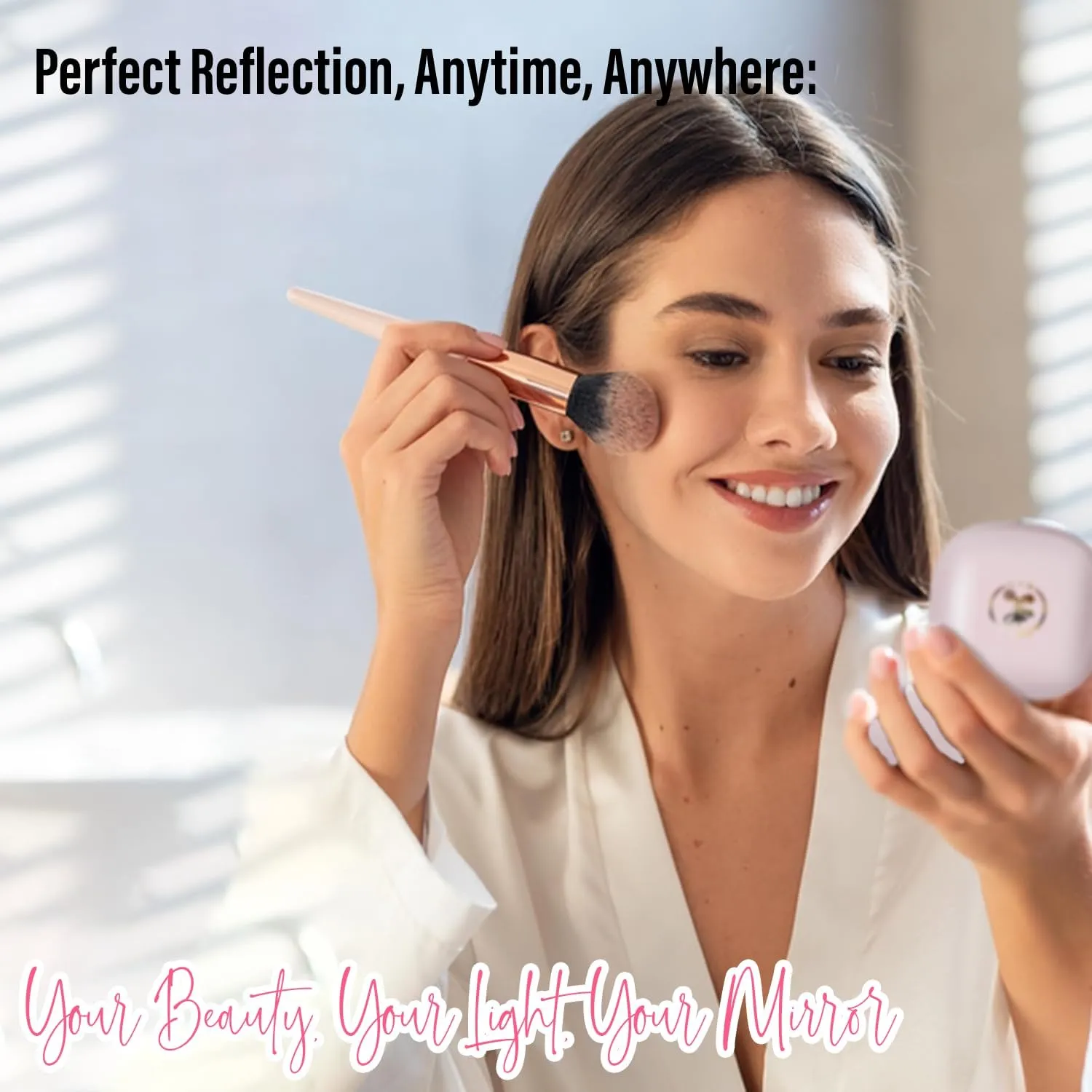 LED Compact Mirror – 1x & 10x Magnification | Travel Makeup Mirror with Adjustable Lighting | Handheld & Pocket-Sized Portable Mirror with Protective Pouch (Pink)