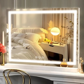 LED Vanity Mirror with Lights - 24"x32" Large Vanity Mirror with Detachable 10X Magnification, Lighted Makeup Mirror Smart Touch 3 Colors Dimmable (White)