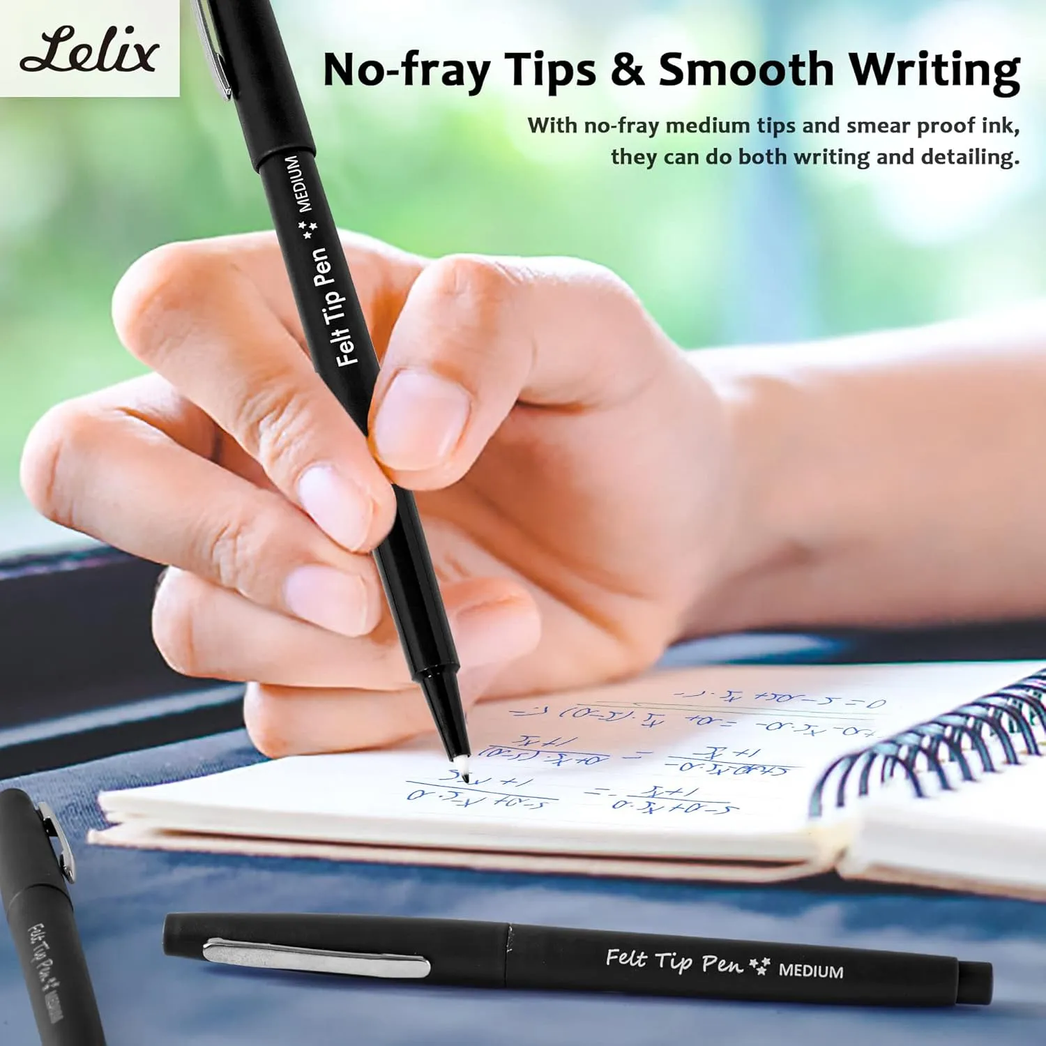 Lelix Felt Tip Pens, 30 Black Pack, 0.7mm Medium Point, Felt Tip Markers Pens for Journaling, Writing, Note Taking, Planner, Perfect for School Office and Art Supplies