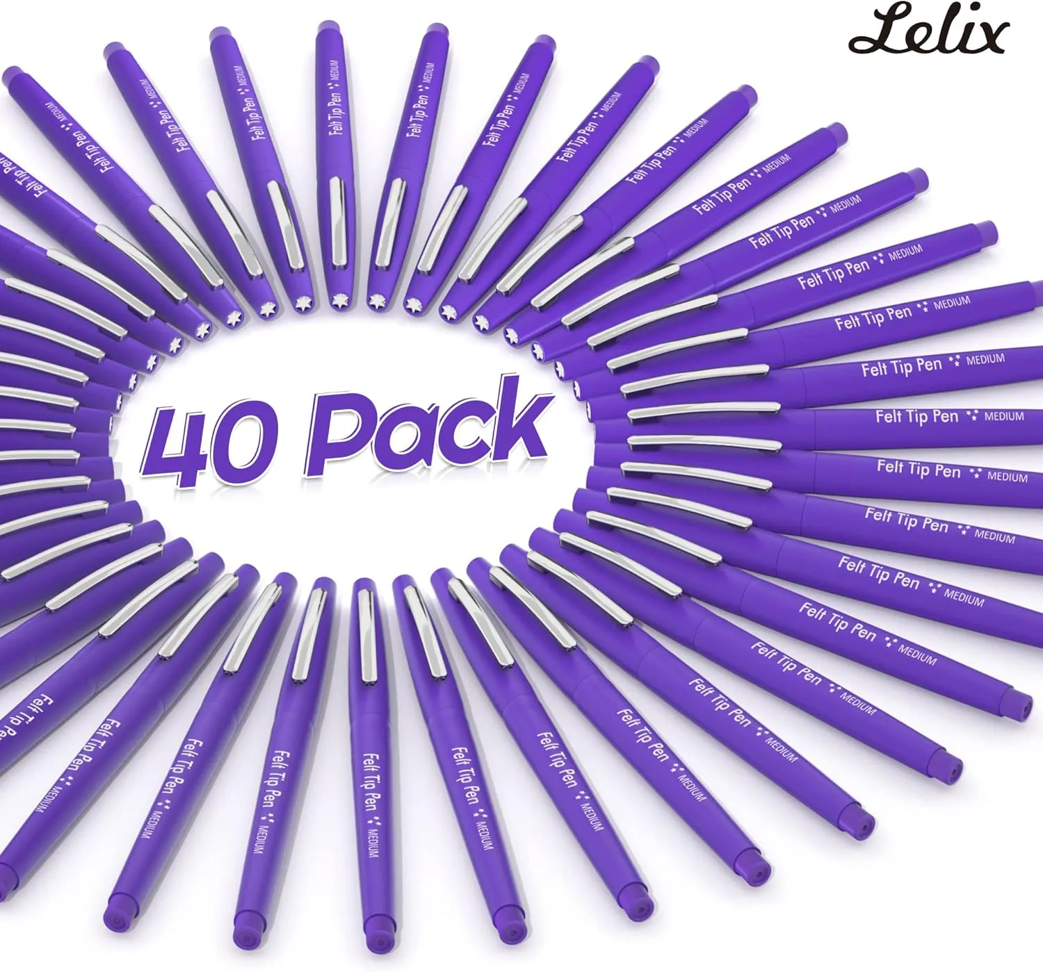 Lelix Felt Tip Pens, 40 Purple Pens, 0.7mm Medium Point Felt Pens, Felt Tip Markers Pens for Journaling, Writing, Note Taking, Planner, Perfect for Art Office and School Supplies