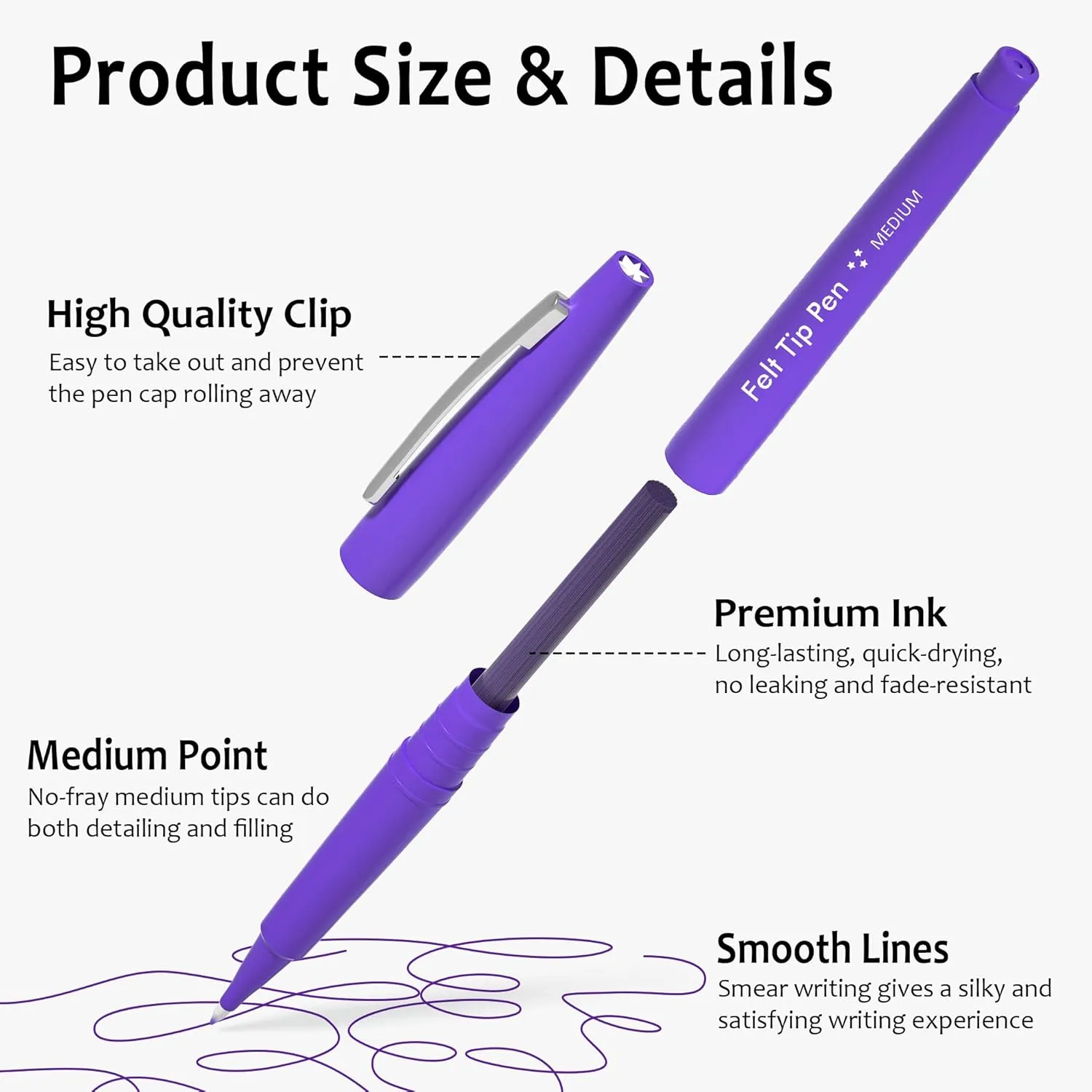 Lelix Felt Tip Pens, 40 Purple Pens, 0.7mm Medium Point Felt Pens, Felt Tip Markers Pens for Journaling, Writing, Note Taking, Planner, Perfect for Art Office and School Supplies