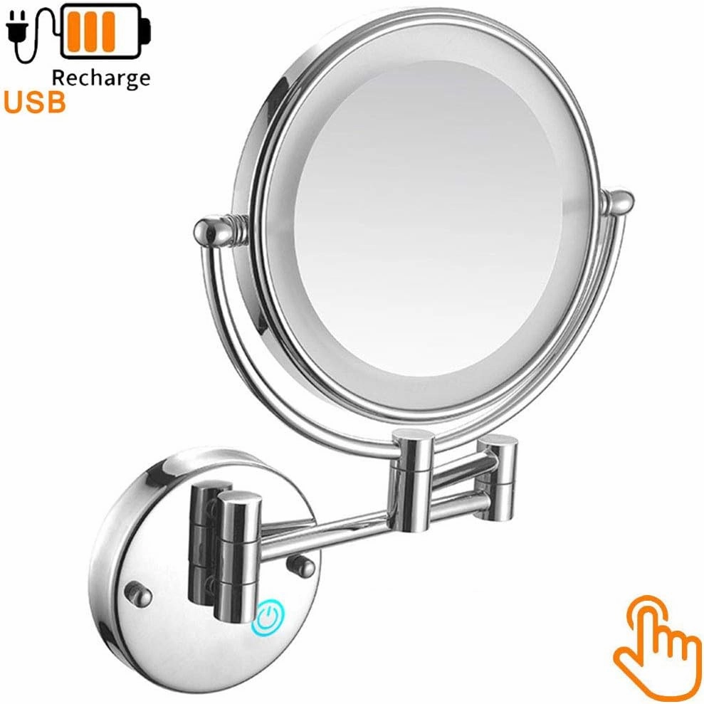 Lighted Makeup Mirror - Led Double Sided 1X/5X Magnification Cosmetic Mirror,360 Degree Rotation Vanity Mirror with Touch Screen Adjustable Brightness,USB Charging,8 inch