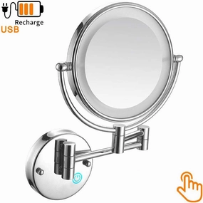 Lighted Makeup Mirror - Led Double Sided 1X/5X Magnification Cosmetic Mirror,360 Degree Rotation Vanity Mirror with Touch Screen Adjustable Brightness,USB Charging,8 inch