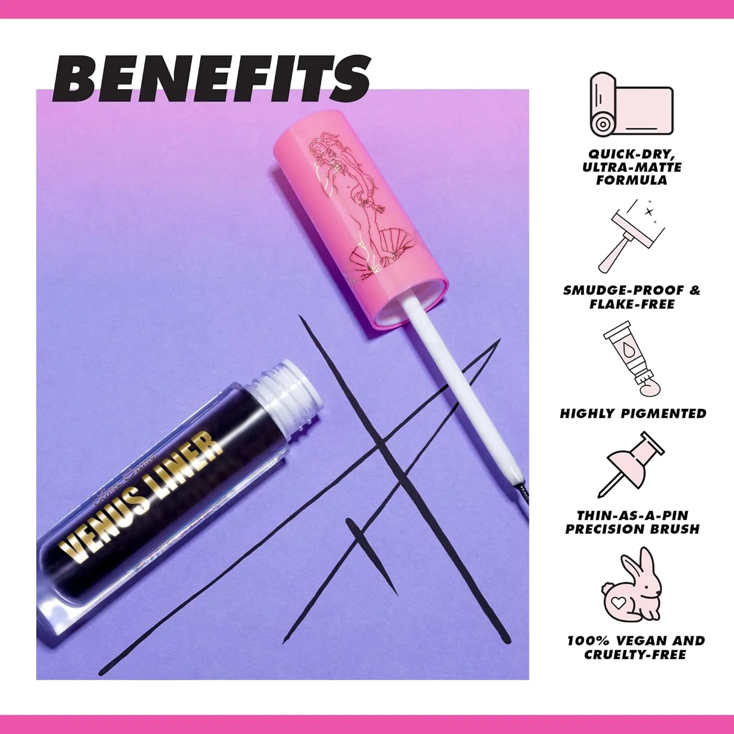 Lime Crime Venus Pigmented Liquid Eyeliner with Precision Brush, Dahlia (True Black) - Ultra Matte Water-Based Formula is Long-Lasting, Smudge-Proof & Quickly Dries - Vegan & Cruelty-Free