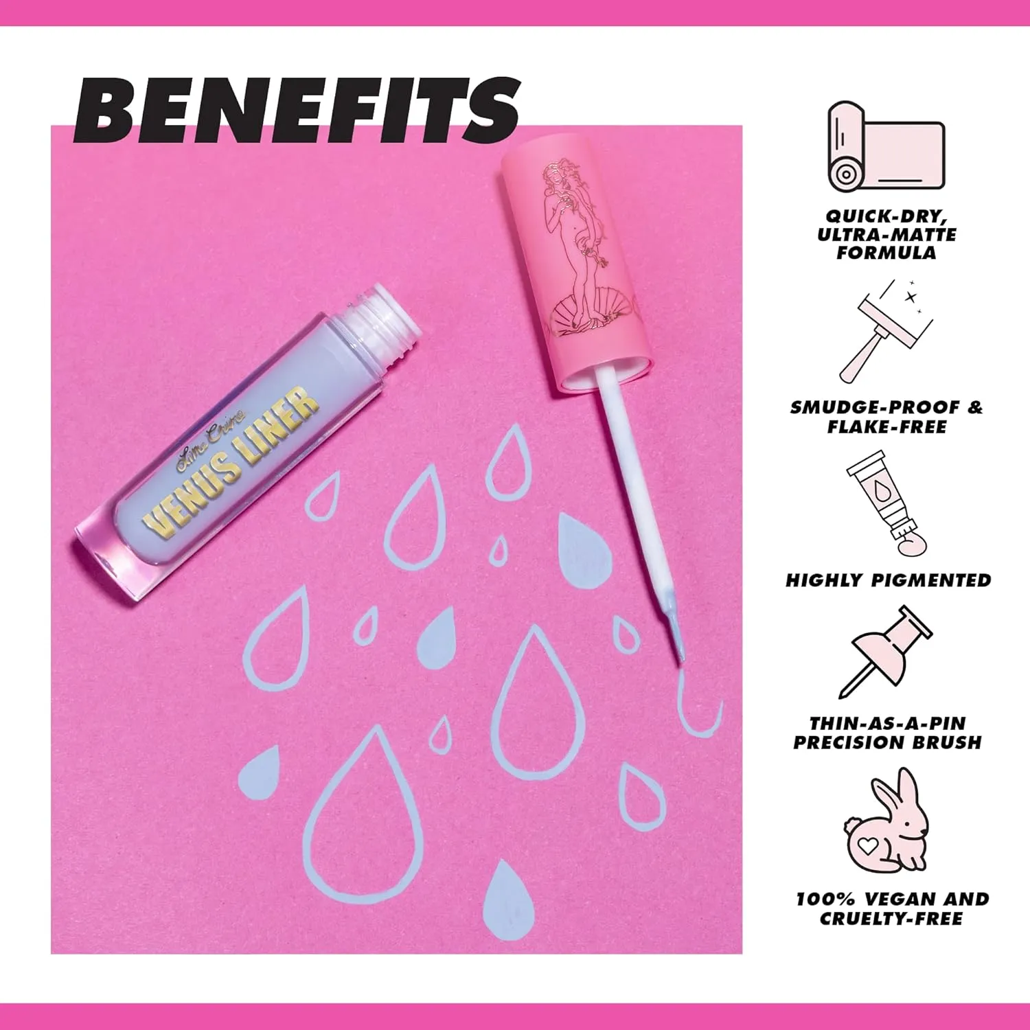 Lime Crime Venus Pigmented Liquid Eyeliner with Precision Brush, Dew Drop (Light Blue) - Ultra Matte Water-Based Formula is Long-Lasting, Smudge-Proof & Quickly Dries - Vegan & Cruelty-Free