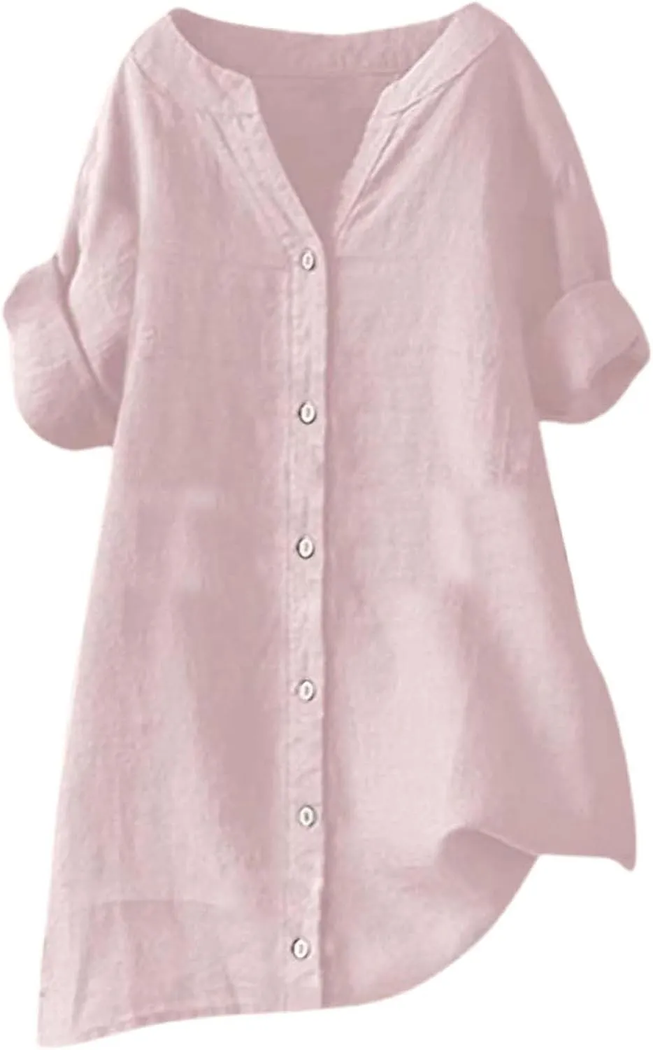 Linen Shirts for Women 2025 Button Down Shirt 3/4 Sleeve Tops V Neck Loose Fit Blouses Casual Summer Tunic Top