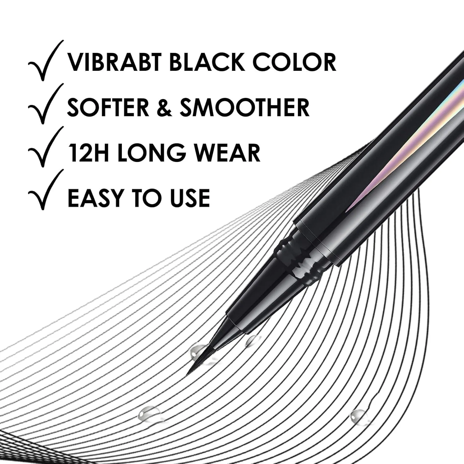 Liquid Eyeliner, Black Eyeliner Liquid Liner, 12H Longlasting Eyeliners, Waterproof & Smudgeproof High Pigmented Eyeliners for Eye Makeup, Black, 1 count