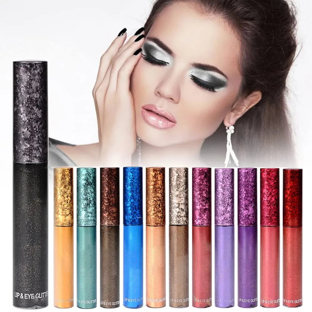 Liquid Glitter Eyeshadow Set,12 Colors Shimmer Metallic Shining Liquid Eyeliner,Waterproof Long Lasting Quick-Drying Sparkling Eye Shadow Cosmetics Kits Stay on All Day Eye Makeup