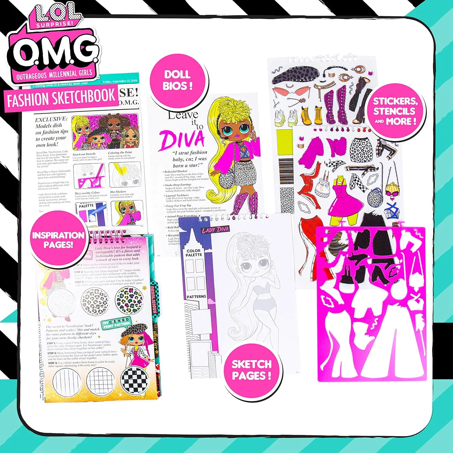 L.O.L. Surprise! Double Feature Super Sketch & Create, 350  Piece Art Activity Set, Includes Coloring Pages, Crayons, Gel Pens, Markers by Horizon Group USA