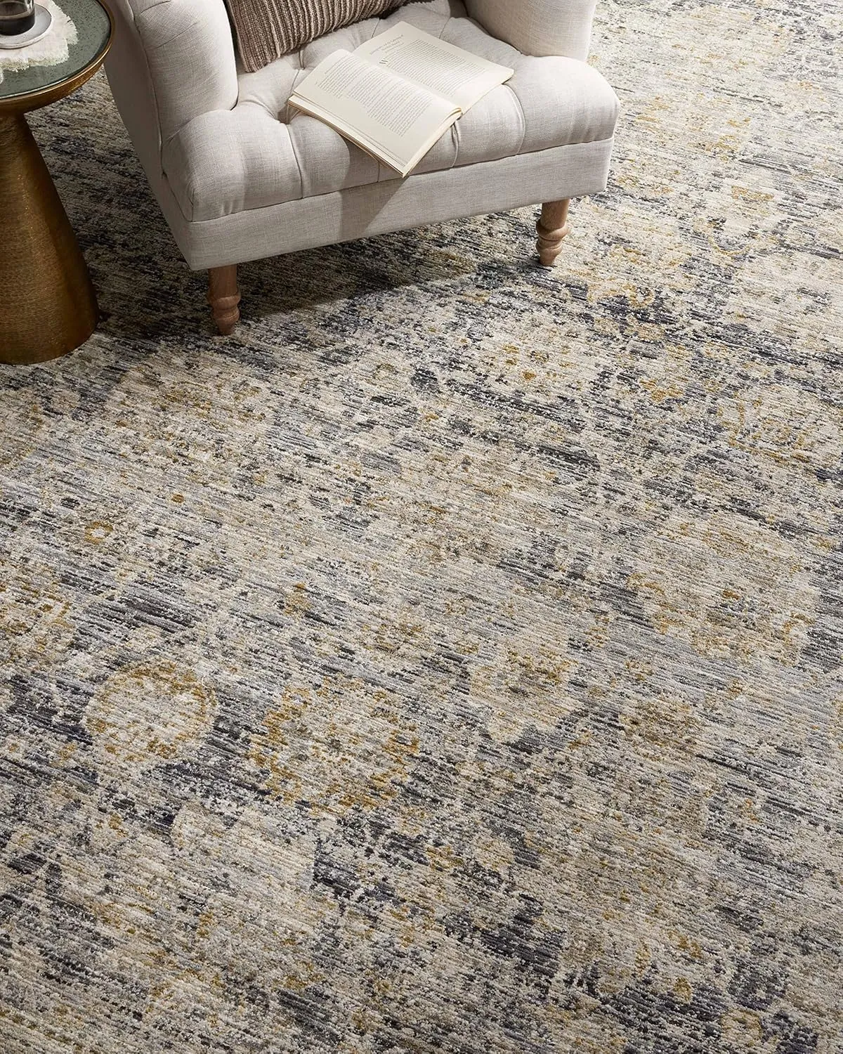 Loloi Jean Stoffer Katherine Collection KES-02 Charcoal/Gold 2'-7'' x 10'-0'', .25" Pile Height, Runner Rug