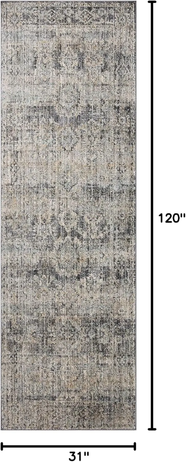 Loloi Jean Stoffer Katherine Collection KES-05 Graphite/Jade 2'-7'' x 10'-0'', .25" Pile Height, Runner Rug