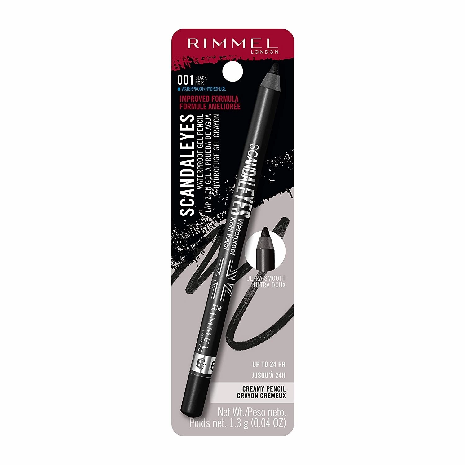 London Scandaleyes Waterproof Gel Pencil Eyeliner, Long-Wearing, Ultra-Smooth, Smudge-Proof, 001, Black, 0.04Oz