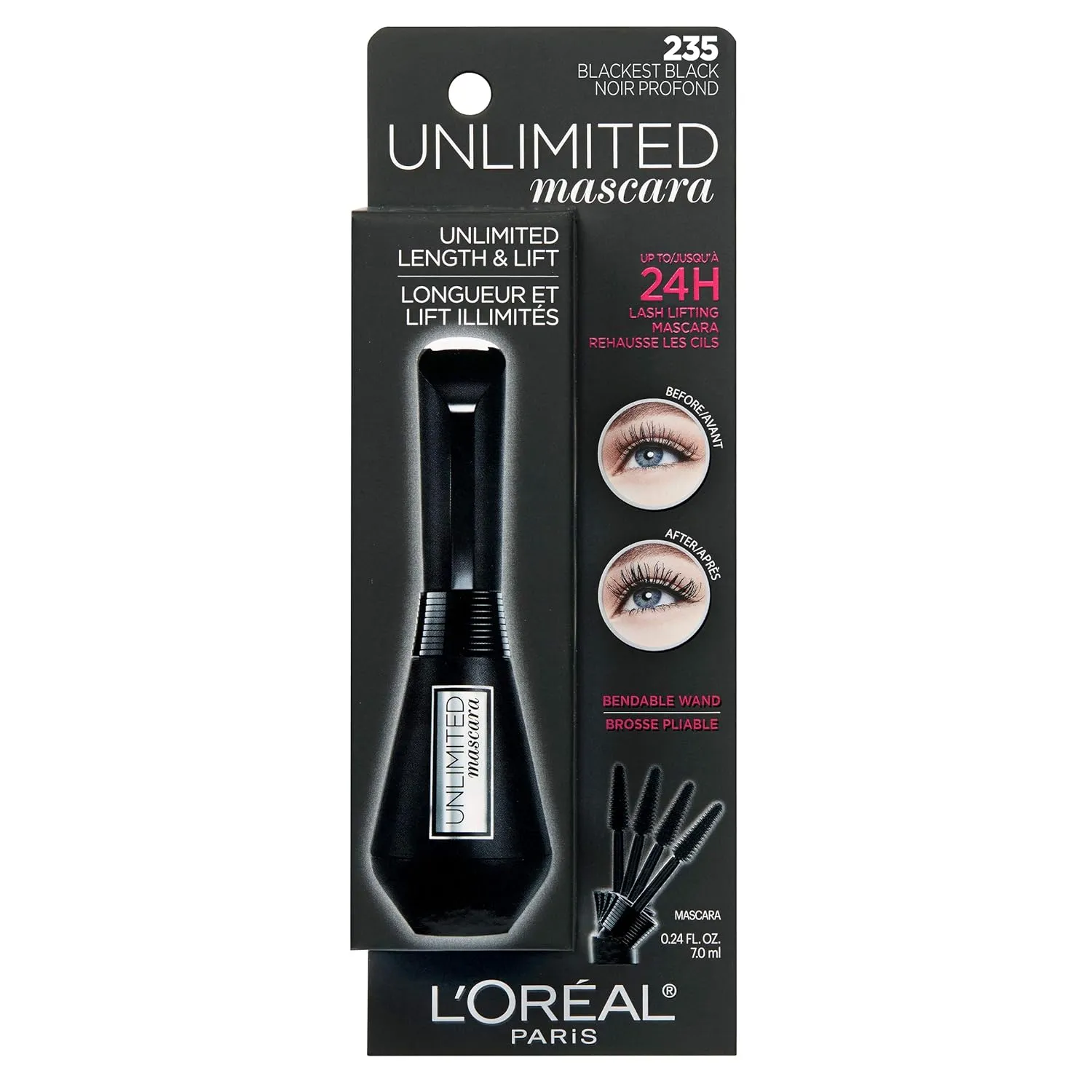 L’Oréal Paris Makeup Unlimited Lash Lifting and Lengthening Washable Mascara, Blackest Black