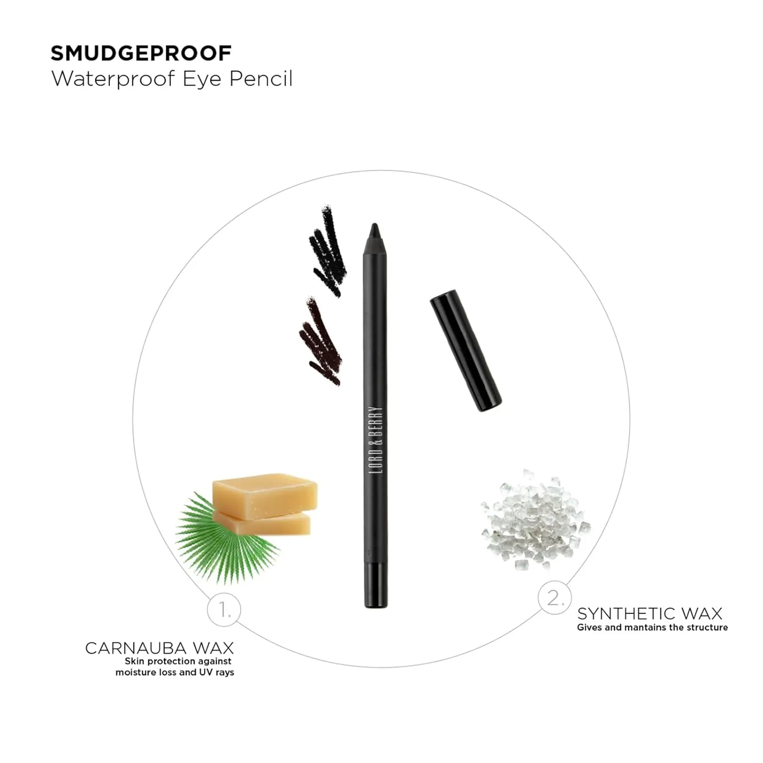 Lord & Berry SMUDGEPROOF Eye Liner - Soft & Creamy VEGAN Formula, Long Lasting Morning to Night Waterproof Eyeliner Pencil, Easy to Use Eye Makeup