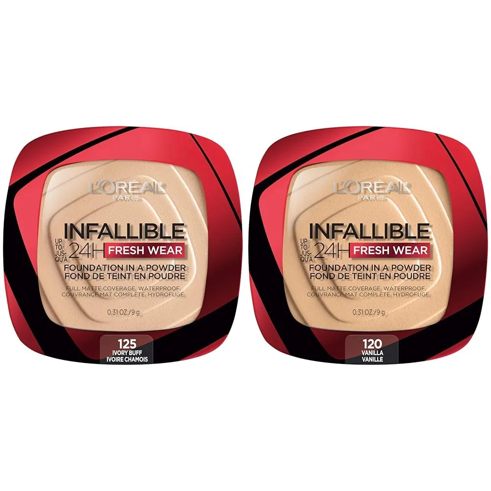 L'Oreal Paris Infallible Fresh Wear Foundation Powder Ivory Buff 0.31 oz. & Vanilla 0.31 oz. Bundle