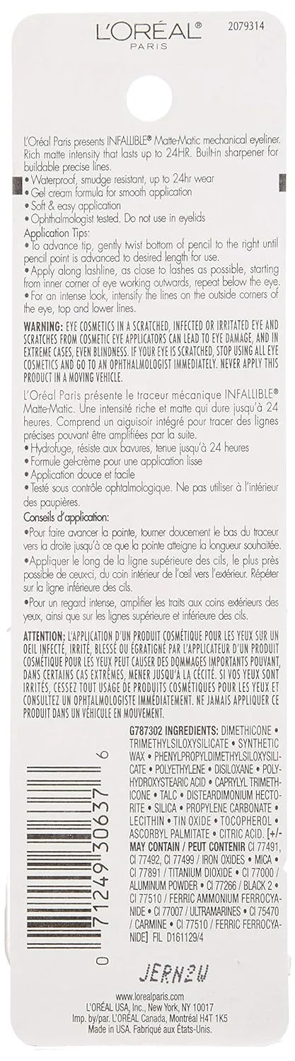 L'Oreal Paris Infallible Matte-Matic Mechanical Eyeliner, Ultra Black, 0.01 oz. (Pack of 2)